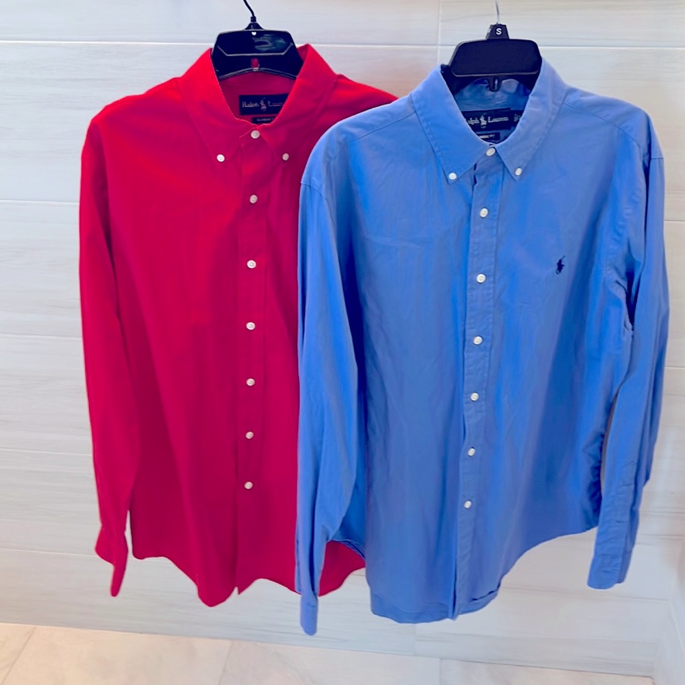LOT (2) Mens Ralph Lauren Classic Fit. Long Slv Button Down Shirts- Size LARGE